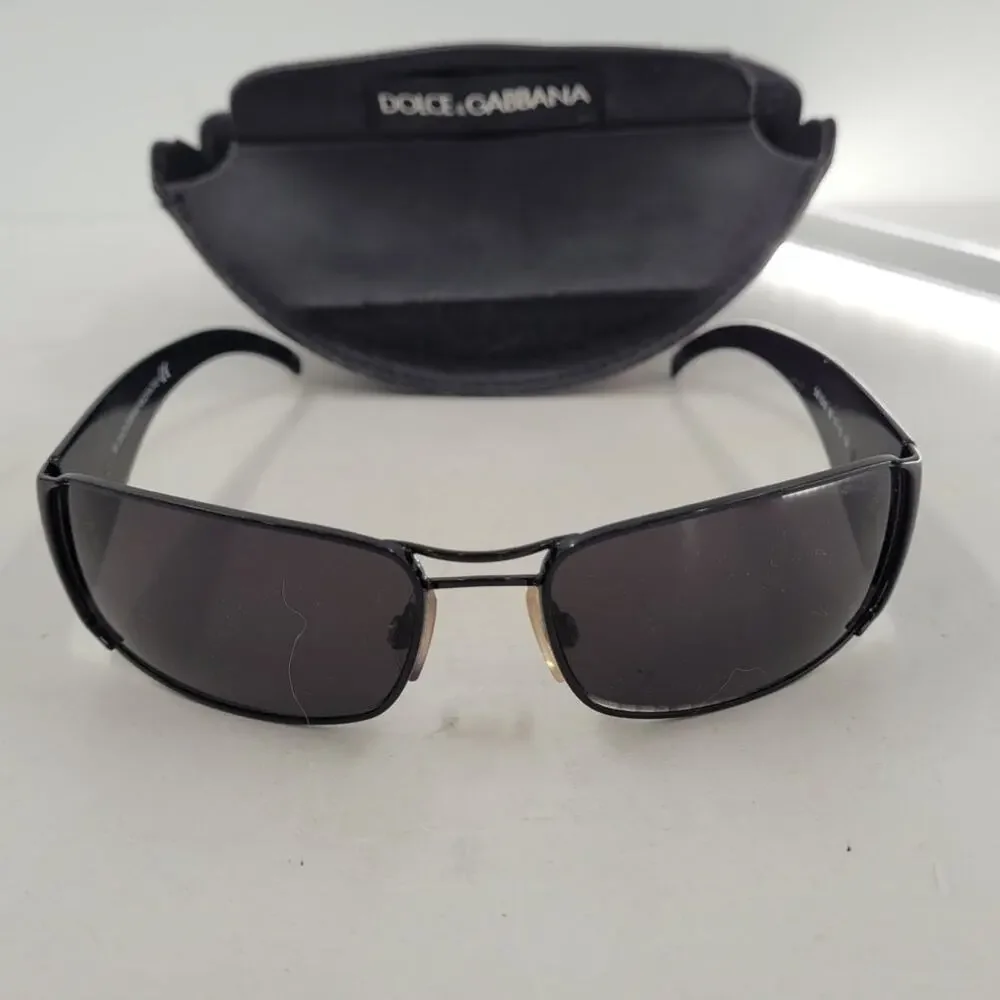Dolce & Gabbana DG834S‎ Black Acrylic Wrap Rimmed Logo Sunglasses